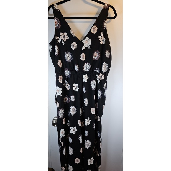 LOFT Pants - Loft Jumpsuit Womens Black Floral Print Sleeveless Size Medium